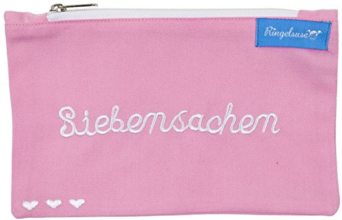 Kosmetiktäschchen Siebensachen Rosa Weiß Bestickt Damen 12 x 20 cm Baumwolle Fair Trade Ringelsuse