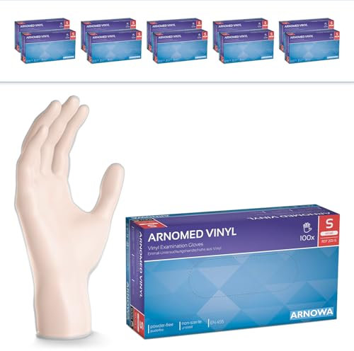ARNOMED Einweghandschuhe S, Vinyl Handschuhe 1000 Stk (10x100 Stk), Einmalhandschuhe, Handschuhe Einweg puderfrei, Gummihandschuhe Einweg latexfrei, Einweg Handschuhe, Einmalhandschuhe in S, M, L, XL