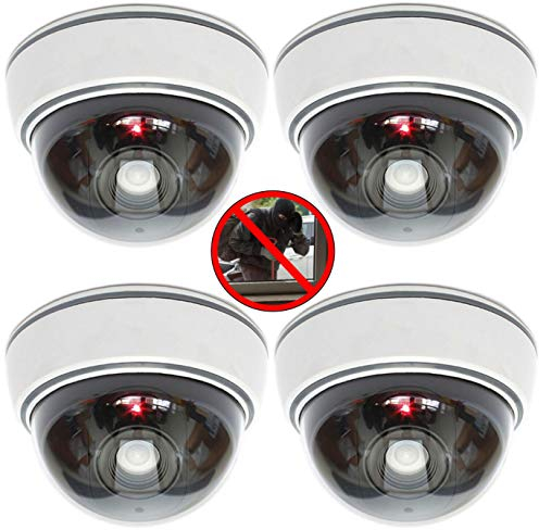 Dummy - Set di 4 telecamere finte a cupola professionali con obiettivo e luce lampeggiante