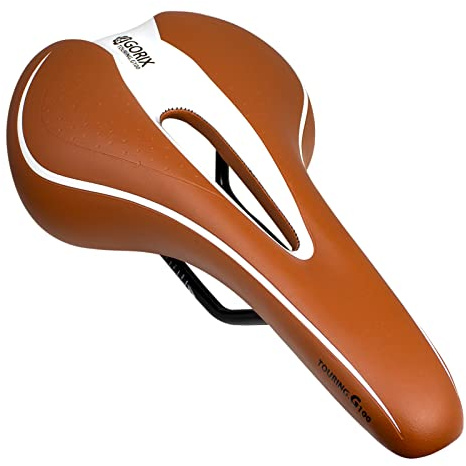 GORIX Bike Saddle Seat Comfortable Cushion with Rail Mountain Road Bicycle for Men and Women (GX-C19) (Light Brown×White)