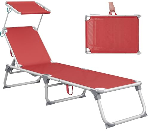 SONGMICS Sonnenliege, mit Sonnenschutz, 193 x 55 x 31 cm