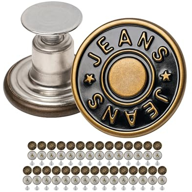 Reemplazo de Botón del Pantalón para Botones de 15-21 mm, Paquete de 30, 15 x Ø 20 mm + 15 x Ø 17 mm, Reparación de la Chaqueta de Mezclilla Botón de Clip, Botones Metal, Jeans, Pantalones, DIY
