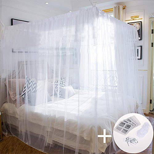 Faburo Moskitonetz Mückennetz für Doppelbetten 220×200×200cm Tragbar für Reise Zuhause mit Schraubhaken Aufhängeschnur (220×200×200cm)