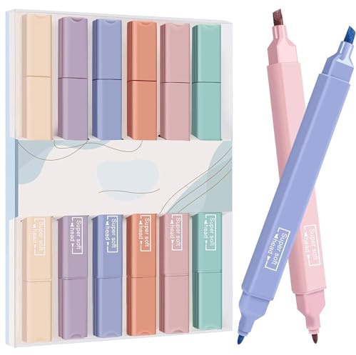 MARFOREVER Pastell Textmarker, 6 Stück Dual Tips Highlighter Pen Marker für Tagebuch, Bibel, Schule und Büro
