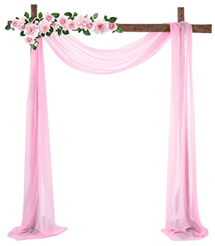 ZOYIEP Cortina transversal, arco de boda, decoración de manos libres, voile, cortina para boda, salón, ventana, decoración (rosa claro, 70 x 550 cm)