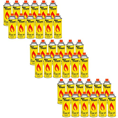 Alpen Camping Butan 36 x 400 ml gaspatroner, gasflaska för gasspis, campingspis, bunsenbrännare, lödbrännare, 400 ml, EN417 (36)