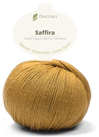 50 g Pascuali Saffira | 75% Schurwolle (Bio Merino Ultrafine, Mulesing frei), 25% Seide (Maulbeerseide), Farbe:Bernstein 38