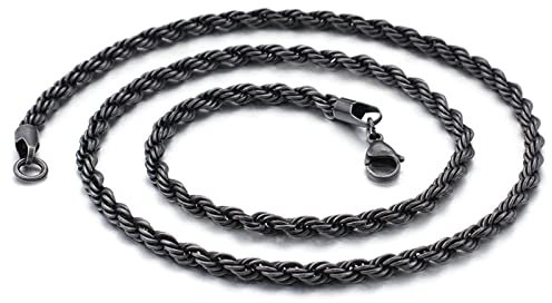 ANAZOZ Halskette Edelstahl Damen Ohne Anhänger 66 cm, Kette Herren Hip Hop Kordelkette Schwarz 4mm Breit
