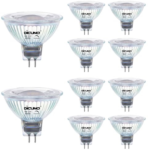DiCUNO MR16 LED Bulb Dimmable, 60W Equivalent, 6000K Daylight White, GU5.3 Base Bulb 6W, 40 Degree Beam Angle, 650LM, 12V AC/DC, Halogen Replacement for Landscape Light, Spotlight Lighting, 10 Pack