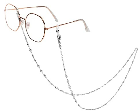 Hongeely Eyeglass Chain Silver Stainless Steel Handmade Necklace for Reading Glasses Sunglass Beaded Chains for Men Women (2-Heart handmade chain (A))