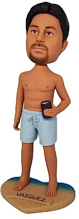 mydedor Benutzerdefinierte Wackelkopf-Figur, maßgeschneiderte Puppe, Strandmann, handgefertigter Wackelkopf, Geburtstagsgeschenk, Wackelkopf-Figuren, personalisierte Skulptur