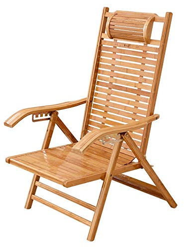 BUJOG Klappbarer Bambus-Liegestuhl, Balkon-Siesta-Stuhl, Outdoor-Garten-Sonnenliege, Holzterrasse mit Verstellbarer Kopfstütze, tragbarer Freizeit-Liegestuhl