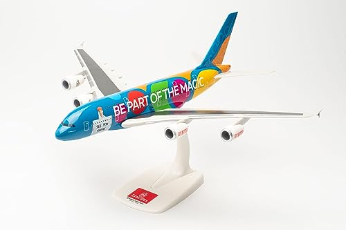 herpa Snap-Fit Modellflugzeug Emirates Airbus A380 “Destination Dubai” – A6-EOT Miniatur im Maßstab 1:250, Sammlerstück, Modell mit Standfuß, Kunststoff