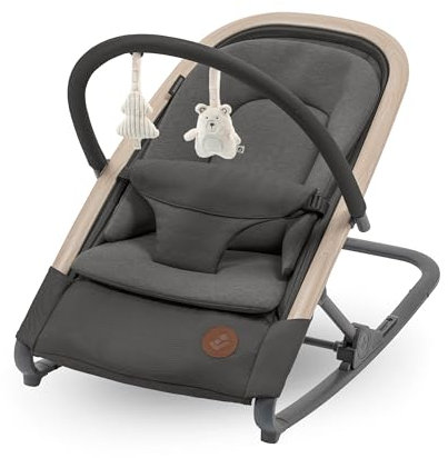 Maxi-Cosi KORI 2-in-1 Ergonomischer Babywippe mit Spielzeugbogen 0-2 Jahre bis 15 kg Neugeborenen Hüpfstuhl 3 Liegepositionen Easy-In Harness Leicht & Kompakt Neugeborenes Kissen Beyond Graphite