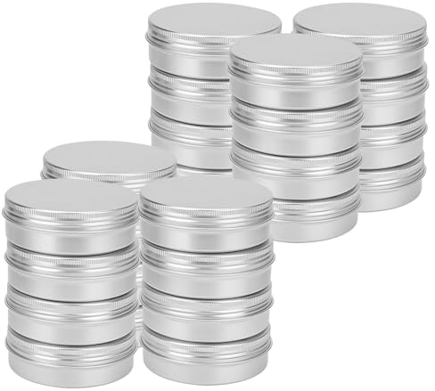 JOIKIT 24 latas de aluminio de 100 ml con tapas, tarros de aluminio plateado de 3.3 onzas, recipientes redondos de aluminio vacíos con tapa de rosca para bálsamo labial, crema, mini velas
