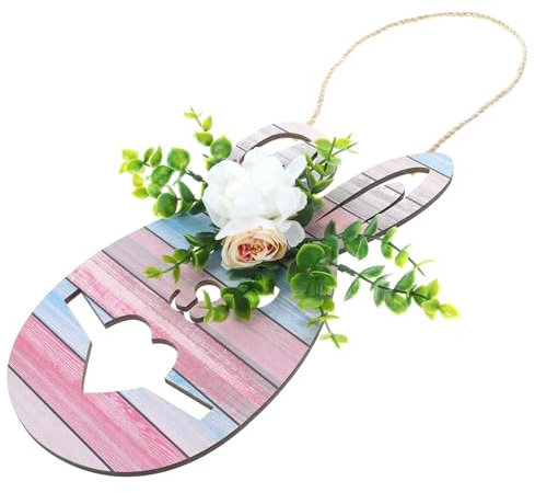 HOLIDYOYO Kaninchen-auflistung Osterholz Osterschild Zum Aufhängen Osterwandschild Ostern-haustürdekoration Rustikaler Osteraufhänger -türhänger Hölzern Türliste Haushalt