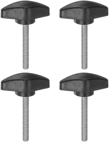 QUARKZMAN Ala Mango Perilla M5 x 40mm de 36mm Ancho Negro 4pcs | Manija de Sujeción Forma T Pomo de Pulgar Tornillo de Cabeza Moleteada Rosca Macho Estándar para Taladros Carpintería