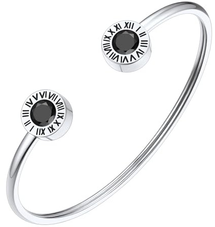 FindChic Armreif Damen Edlestahl Geburtsstein Armkette Römische Ziffer Armband Valentinstag Offen Armschmuck Muttertag Geburtstags Weihnachten Geschenk für Sie Frauen Freundin mama
