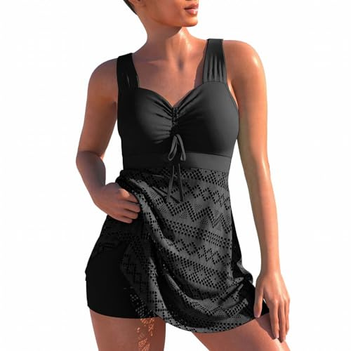 MSIYOW Femme Maillot de Bain Tankini Ensembles Haut Débardeur et Shorty 2 Pieces Bikinis Grande Taille (XL, Noir)