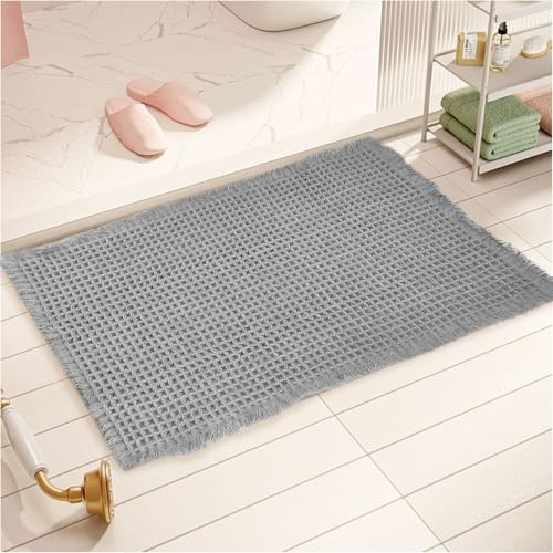 AIBIIN Tappetino da bagno con motivo a waffle, super assorbente, antiscivolo, lavabile in lavatrice, retro in gomma, tappetini da bagno per soggiorno, bagno, zerbino, grigio, 46 x 77 cm