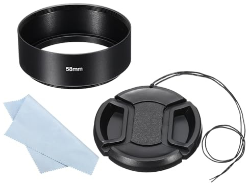 PATIKIL 58mm Lens Hood, Standard Focus Frosted Surface Anti-reflective Inside Hood with 62mm Lens Cap and Cloth for Camera Lens, Black for Nikon, for Fujifilm, for Pentax, for Leica