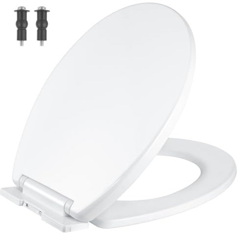 Hanra Soft Close Toilet Seat with Quick Release for Easy Cleaning, Simple Top Fixing, Standard Oval Shape Toilet Seat White with Adjustable Hinges, 430L x 355W
