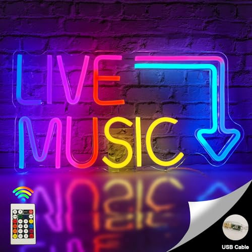 Horseneon Live Music Neon schild Musik Neon Sign mit Wechselnden RGB Lichtern Music Neonschilder für Wanddeko Neon Light mit Fernbedienung/APP Steuerung für Schlafzimmer Bar Musikstudio Gaming Room