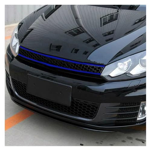 Front Kühlergrille 5 Stücke Für VW Für Golf 6 7 Für Tiguan Für Polo Für GTI Auto Front Hood Grille Reflektierende Aufkleber Streifen Auto Außen Styling Dekoration Trim Aufkleber Frontgrill(Blau)