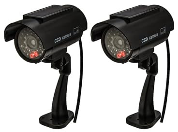 Madlife Garage 2PCS Dummy Kamera Solar Kamera Kamera Attrappe Außen Kamara für Draußen Sicherheit Kamera mit Blinkendem LED Schwarz für den Innen- und Außenbereich