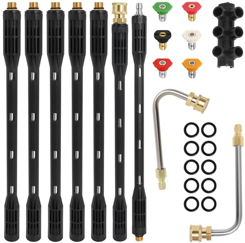 Upgraded Pressure Washer Extension Wand with 6 Tips,Up to 115in | 4000 PSI Gutter Cleaner Attachment ,1/4Quick Connect, Leak-Resistant Ring