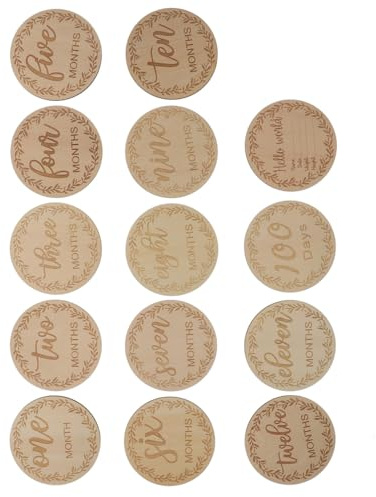 MOLUCKFU 12 Stück Holz Meilensteinkarten Für Babys Wachstum Erinnerungskarten Foto Requisiten Zum Verfolgen des Säuglings