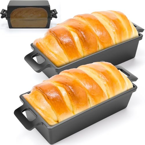 Teenyyou Juego de 2 sartenes de hierro fundido con tapa, 2 en 1, ollas de hierro fundido para masa madre para hornear pan casero, 25,4 x 12,7 cm (hierro fundido negro)