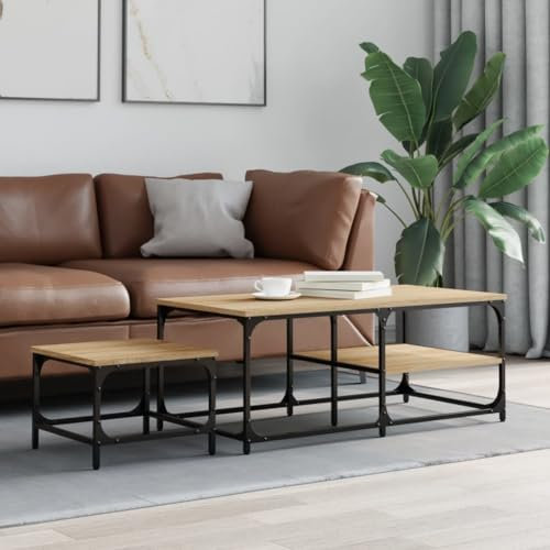 Satztische 2 Stk. Sonoma-Eiche Holzwerkstoff,Industrieller Couchtisch 2er Set aus Holzwerkstoff in Sonoma Eiche Vielseitig einsetzbar für Wohnzimmer, Schlafzimmer und Büro Couchtische, Kaffeetische
