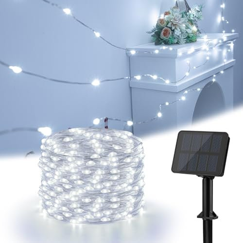 Isisyu Solar String Lights Outdoor, 12M/40FT 120 LED Garden Lights Solar Powered Waterproof, 8 Modes Copper Wire Decorative Outdoor Light for Tree Patio Yard Terrace Party Christmas