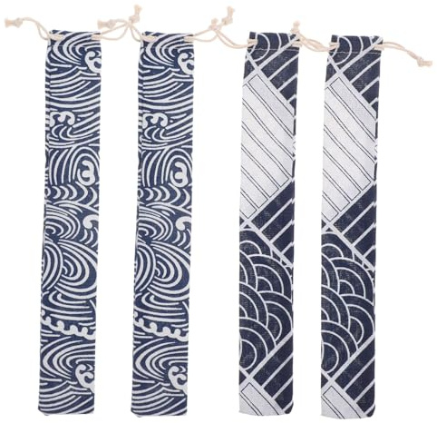 ULTECHNOVO Set 4 Pezzi Sacchetti Porta Posate Coulisse in Cotone Poliestere, Custodia Portatile per Bacchette e Utensili, per Picnic e Viaggi