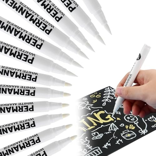 12 Rotulador Permanente Blanco, Marcador para Neumáticos de Coche, Rotulador de Pintura Impermeable, 6 Punta Dura + 6 Punta Suave, Secado Rápido, para Moto Piedra Madera Vidrio Cerámica