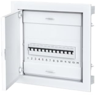 Centralino da incasso con porta metallica, 12+2 moduli, 368 x 343 x 93 mm, con morsettiere, bianco RAL9003, guida DIN in acciaio, portello in metallo, quadro elettrico per muratura, Made in Italy