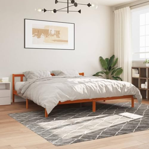 Qnhdfrt Massivholzbett Kiefer 180x200 cm Wachsbraun Bettgestell mit Stabilen Latten und Rustikalem Kopfteil Robuste Schlafmöbel für Schlafzimmer Gästebett