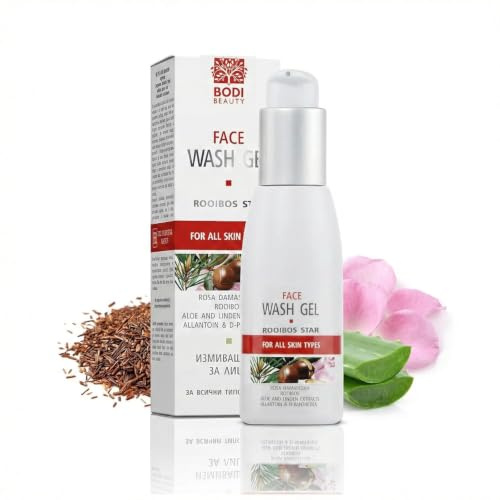 BODI BEAUTY Rooibos Star Tvättgel Ansikte 100 ml Aloe & Rosenvatten | Mild, tvålfri ansiktstvättgel med aloe och rosenvatten som rengör skonsamt utan SLS/SLES för alla hudtyper, även känslig