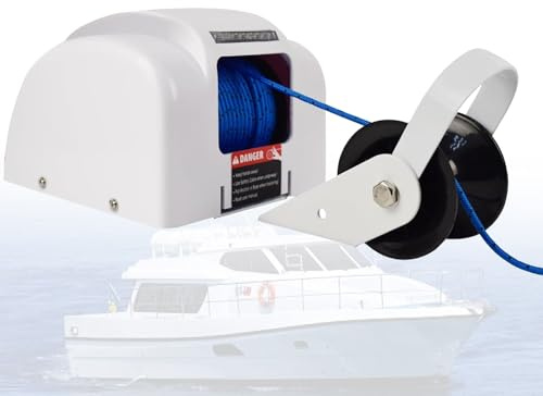 VNATWGOO Automatic 12V Electric Anchor Winch, 318kg Pulling Power with 31m Marine Rope and LED Light, for Pontoon Boats Yachts Fishing Boats CordlessANDCable