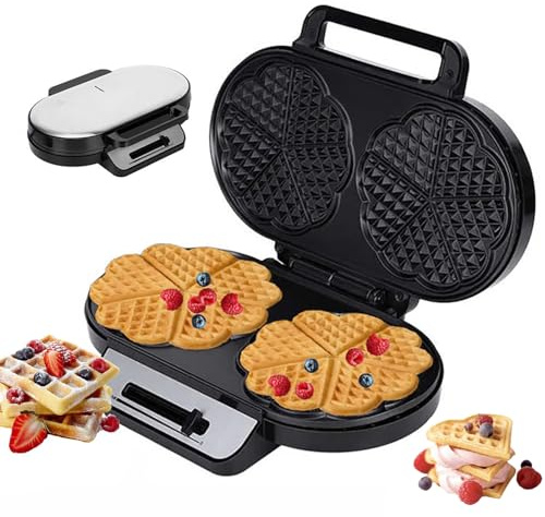 Gaufrier Double, Gaufriers électriques Compacts Antiadhésifs En Forme De Cœur De 1200 W Avec Bouton De Réglage De La Température Et Poignées Froides, Pour Le Petit-déjeuner