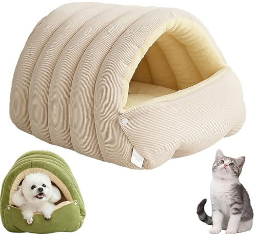 Cat Bed, Cat Beds for Indoor, Soft and Warm Cats House Bed, Cats Cave Tent with Removable Cushion, Cozy Warming Anti-Slip Fluffy Pet Bag (Beige,Small)