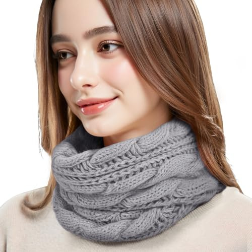 LEHEEYWT Infinity Scarf, Warm Knitted Scarf for Women UK, Thermal Ladies Scarves Neck Scarfs Gifts Snoods for Women (Grey)