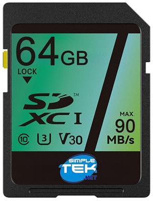 SIMPLETEK - Tarjeta SDXC de 64 GB UHS-I U3 - Clase 10, memoria de alta velocidad optimizada para grabación de vídeo 4K y fotografía profesional