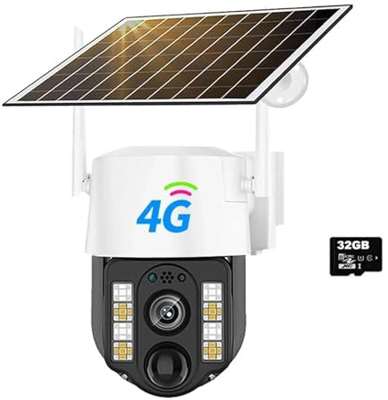 Telecamera solare 4G/WiFi, telecamera IP impermeabile for esterni, rilevamento umano PIR, protezione di sicurezza CCTV, batteria integrata con pannello , Aiuto al monitoraggio(4G Camera 32G Card)