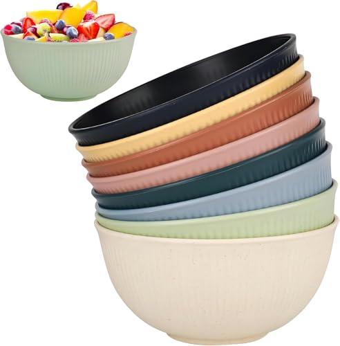 Wiederverwendbar Plastik Schüssel 8er Set, 760 ml Wiederverwendbar Müslischalen, Unzerbrechliche Dessertschalen für Erwachsene für Popcorn, Suppe, Müsli, Ramen, Salat, Abendessen