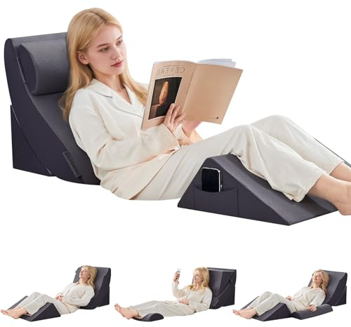 Dorifine 4PCS Orthopädische Bett Keil Kissen Set für das Schlafen, Schaum Kissen für Körper,Rücken und Beine Schmerzlinderung,Dreieck justierbare Stützkissen mit Säure Reflux Schlafkissen Dunkelgrau