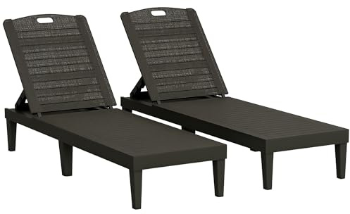 Outsunny Pack de 2 Tumbonas de Jardín Exterior, Tumbonas Reclinables de Plástico PP con Respaldo Ajustable de 4 Niveles, Resistentes a la Intemperie, para Playa, Piscina, Negro