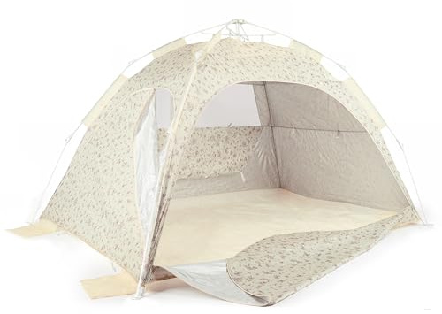 Bieco Tenda da spiaggia Pop Up XXL, tenda da spiaggia Quick-Up, montaggio rapido con protezione UV 80+, protezione solare e per bambini, tenda automatica per 3-4 persone, fiori vintage