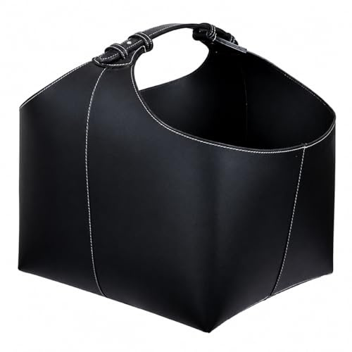 Wmqbjta Contenitore Cesta Portalegna in Pelle PU Resistente per Legna con Manici Integrati Stile Nordico Adatto a Soggiorno Decorazione Raccolta Riviste, Nero